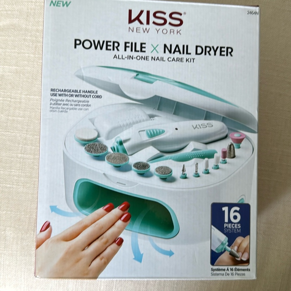 KISS Power File X Nail Dryer All-in-One Nail Care Kit, 16 pieces